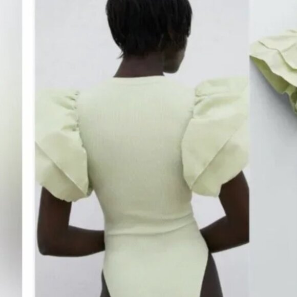 Zara Ribbed Ruffle Bodysuit  (NEW  WITH TAGS; NEVER WORN) - Picture 4 of 6